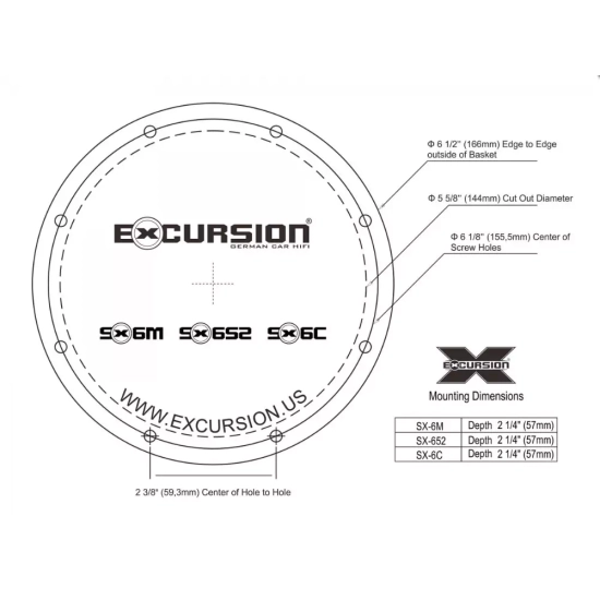 Excursion SX-6.3C – 3-drożny zestaw komponentowy Car Audio 165 mm (seria SX)